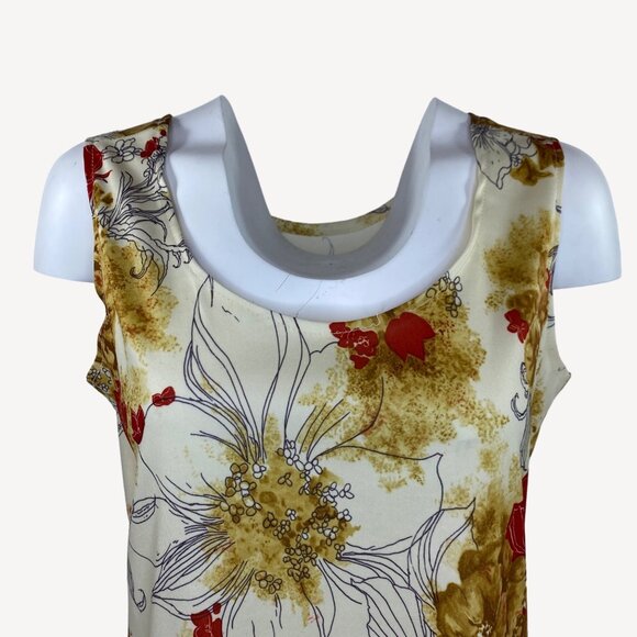 Women Floral Jacket Sleeveless Top Set Office Formal Work Cream Brown Red Size M - Picture 10 of 16